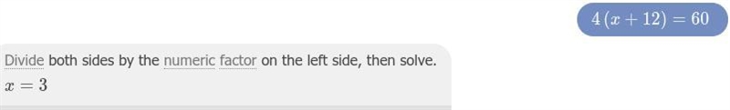 What is the answer to this equation 4(x+12)=60​-example-1