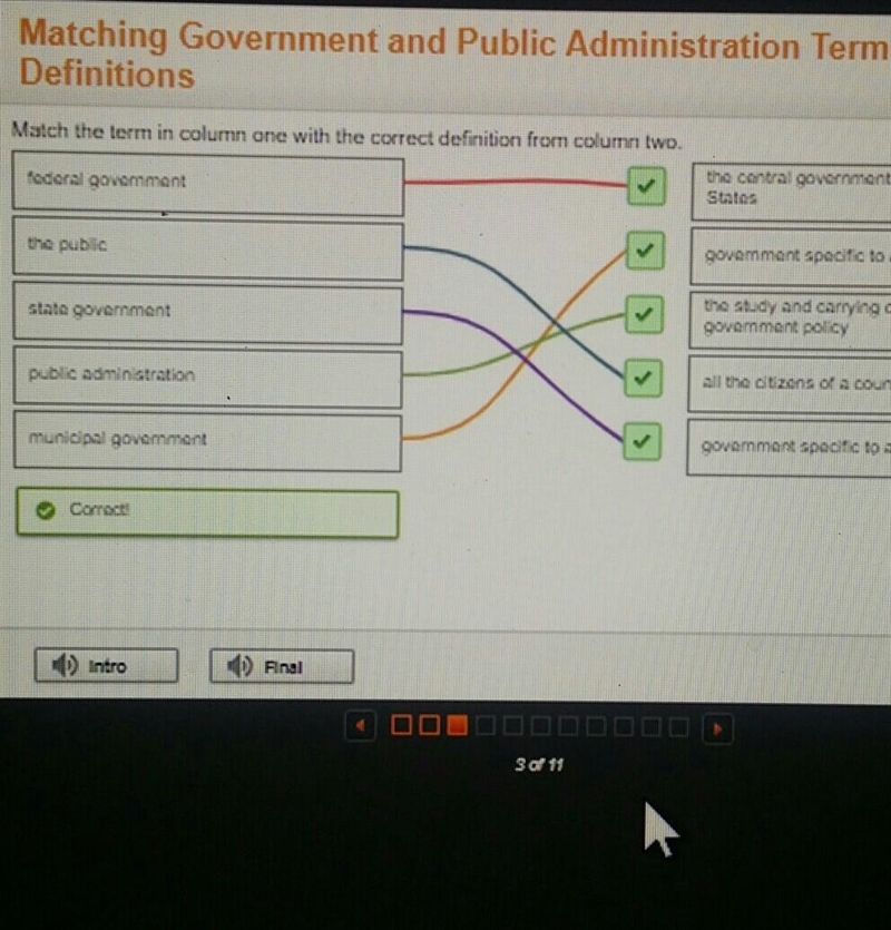 Match the term in column 1 with the correct definition from column to federal government-example-1