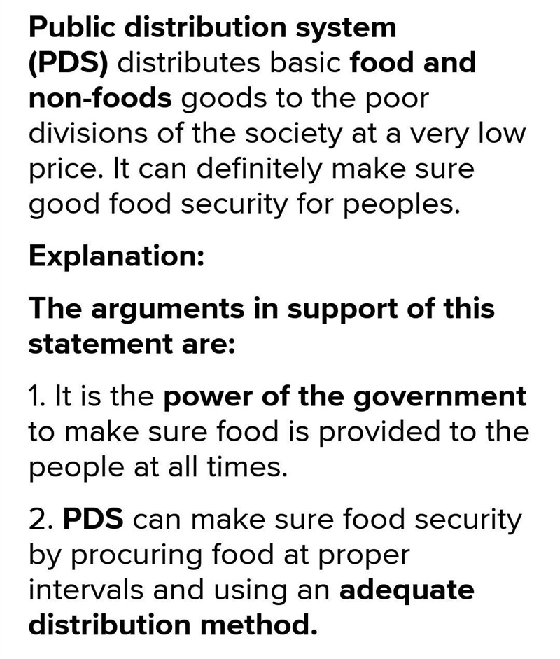 Give reasons to argue for the following statement: "public distribution system-example-1