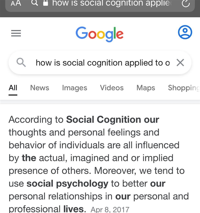 How is Social cognition applied to our lives ?-example-1