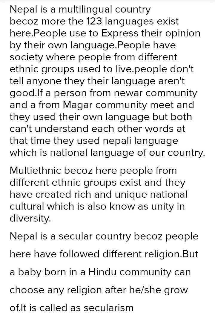 Why is nepal is a multilingual,multiethnic,multicultural, and multi religious country-example-2