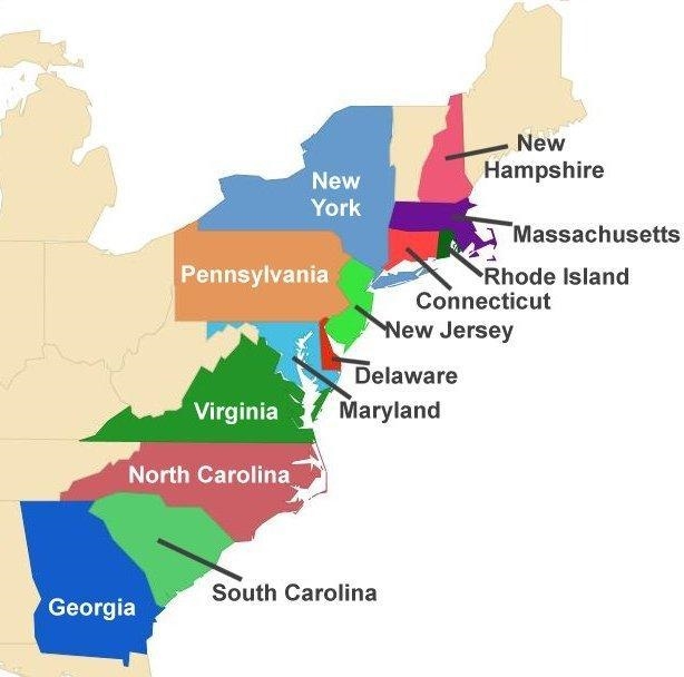 The thirteen english colonies are on which coast of the north america? A. The eastern-example-1