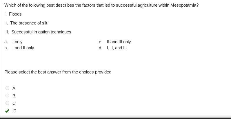 Which of the following best describes the factors that led to successful agriculture-example-1