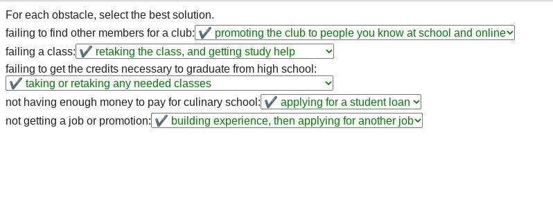 For each obstacle, select the best solution. failing to find other members for a club-example-1