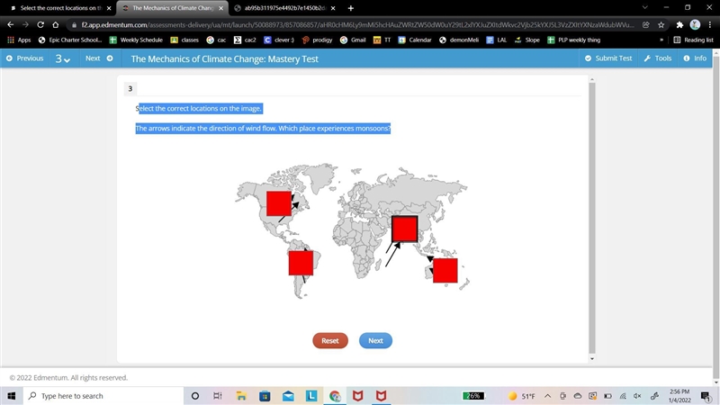 Select the correct locations on the image. The arrows indicate the direction of wind-example-1