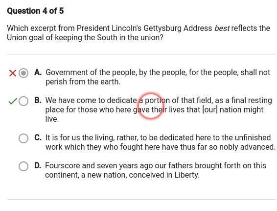 Which excerpt from President Lincoln's Gettysburg Address best reflects the Union-example-1