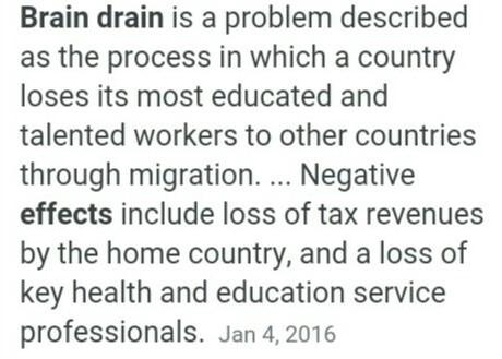 How does brain drain adversly affect the national development?​-example-1