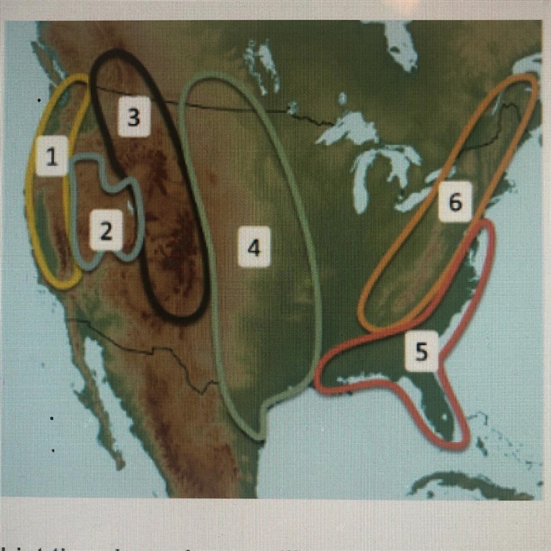 Analyze the map below and answer the question that follows. List the six regions outlined-example-1