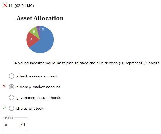 The image shows a pie graph with four sections. Section A is 20 percent of the graph-example-1