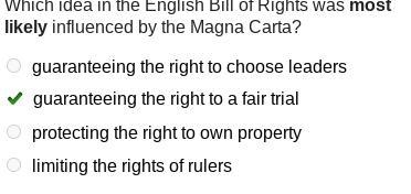 Which idea in the English Bill of Rights was most likely influenced by the Magna Carta-example-1