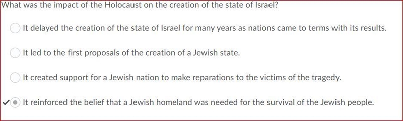 What was the impact of the Holocaust on the creation of the state of Israel? It created-example-1