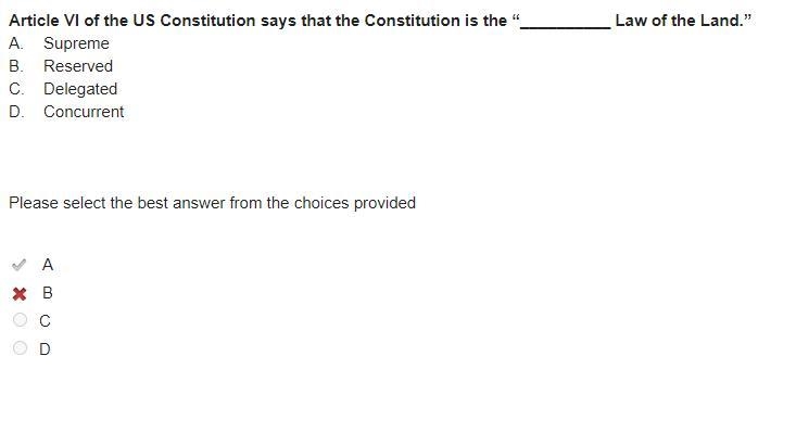 Article VI of the US Constitution says that the Constitution is the “__________ Law-example-1