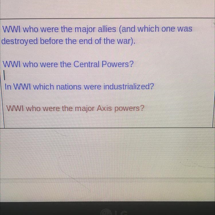 Four Questions that have to do with World War l. I Really Need Help!!!-example-1