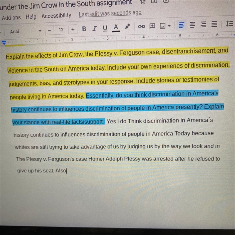 How do discrimination in America's history continues to influences discrimination-example-1