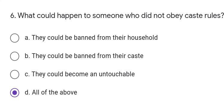 What could happen to someone who did not obey caste rules? * a. They could be banned-example-1