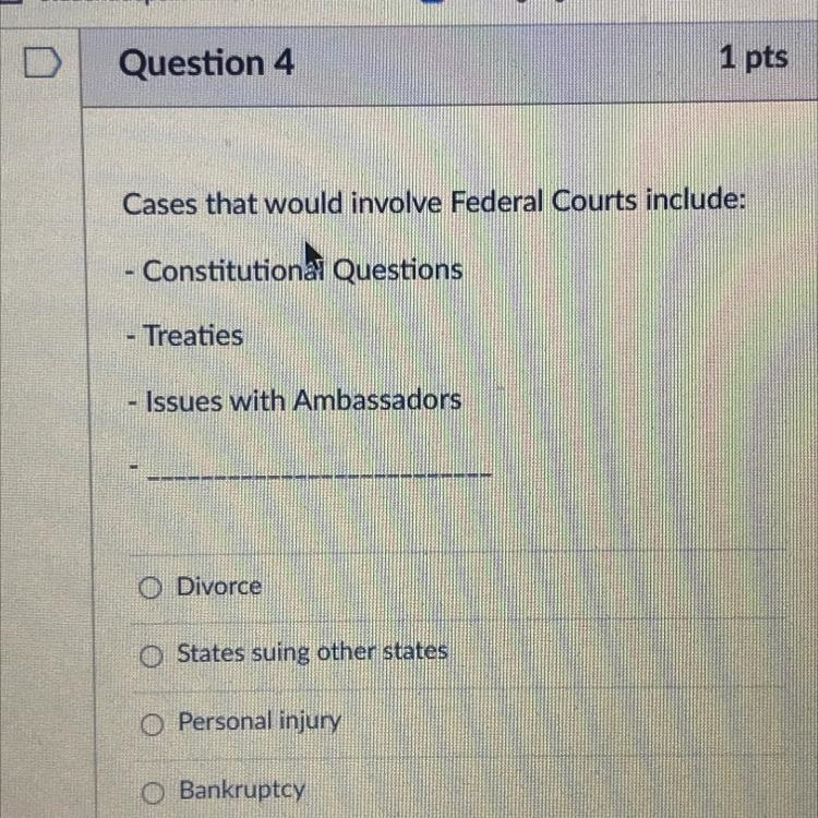 Cases that would involve Federal Courts include: - Constitutional Questions - Treaties-example-1