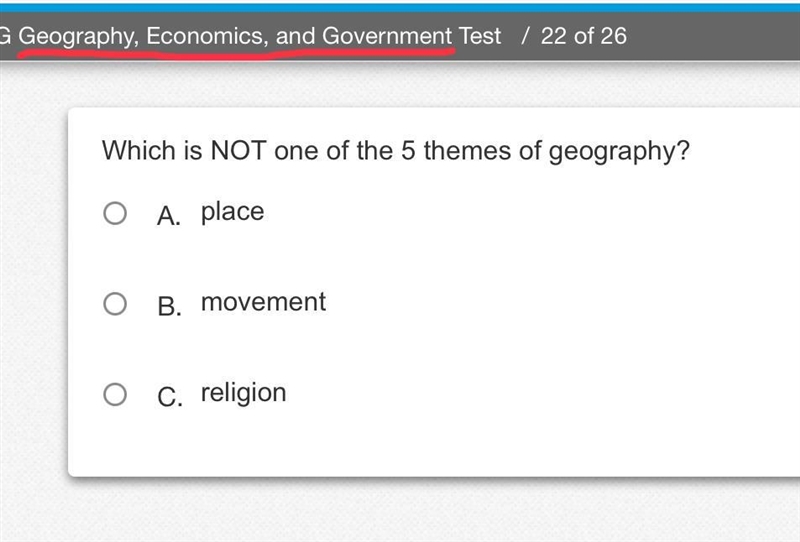 Which is NOT one of the 5 themes of geography?-example-1