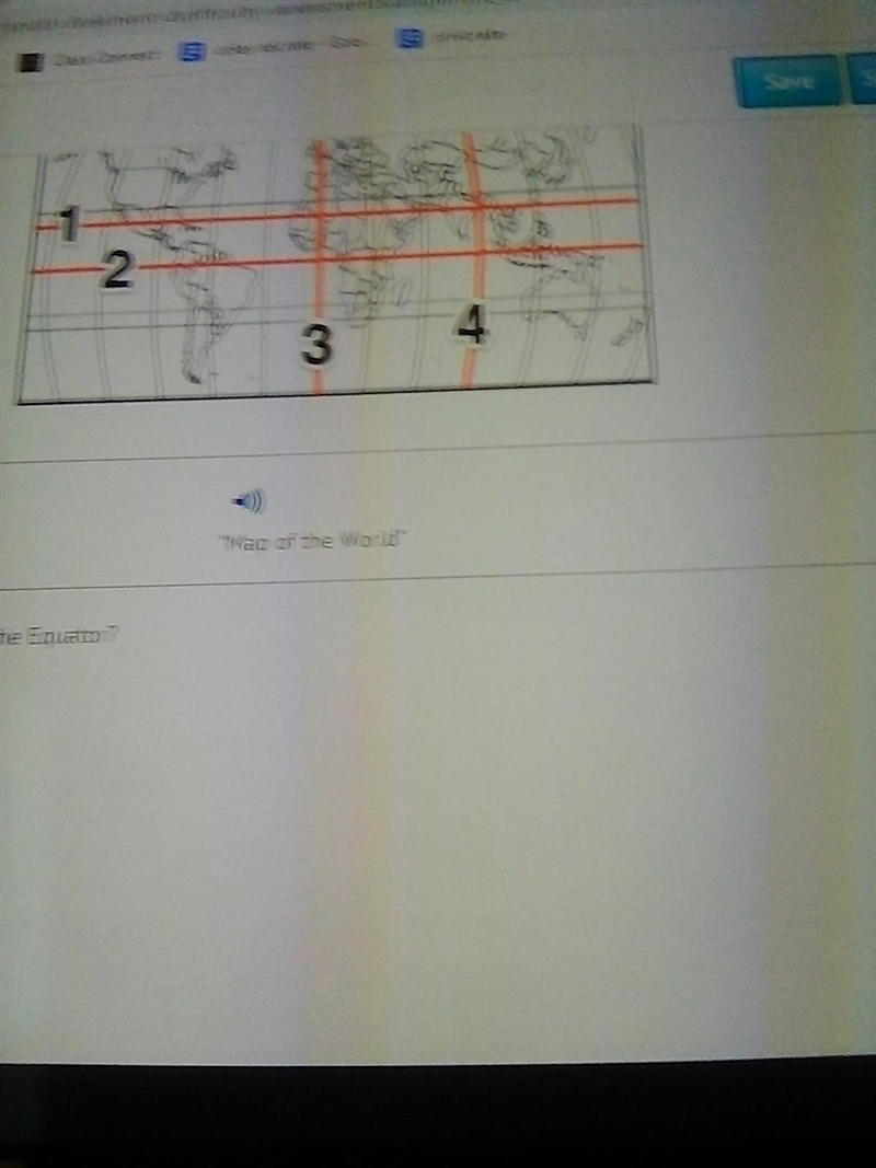 Which line represents the equator A) 1 B)2 C)3 D)4 Help fast-example-1