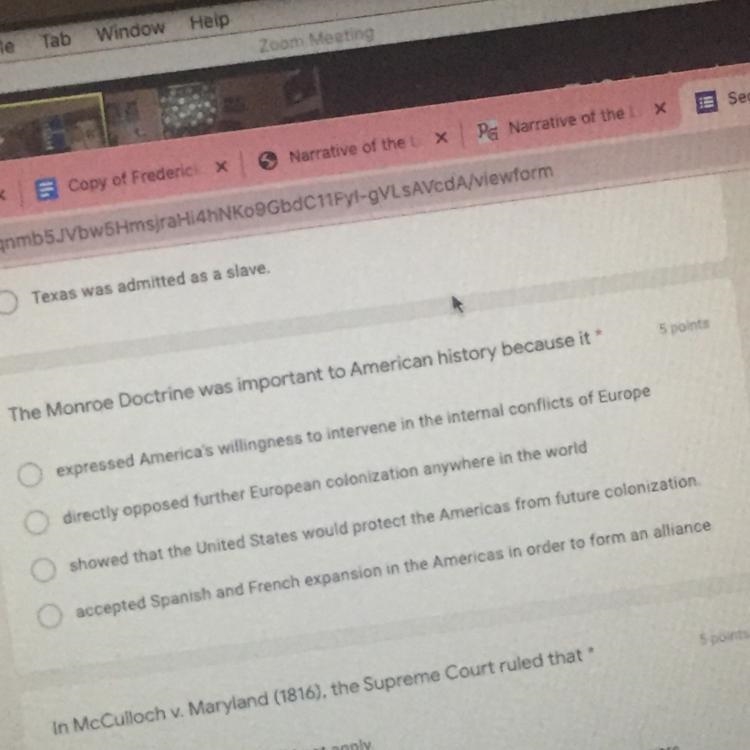 The monroe doctrine was important to American history because it?? HELP PLEASE IM-example-1