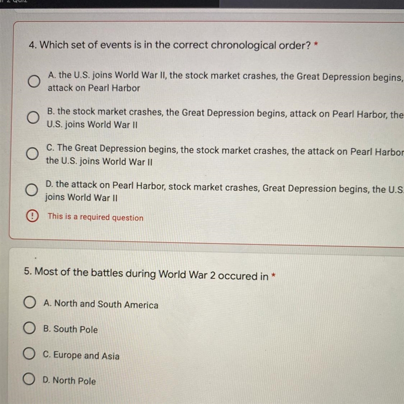 Please help! 4. Which set of events is in the correct chronological order? 5. Most-example-1