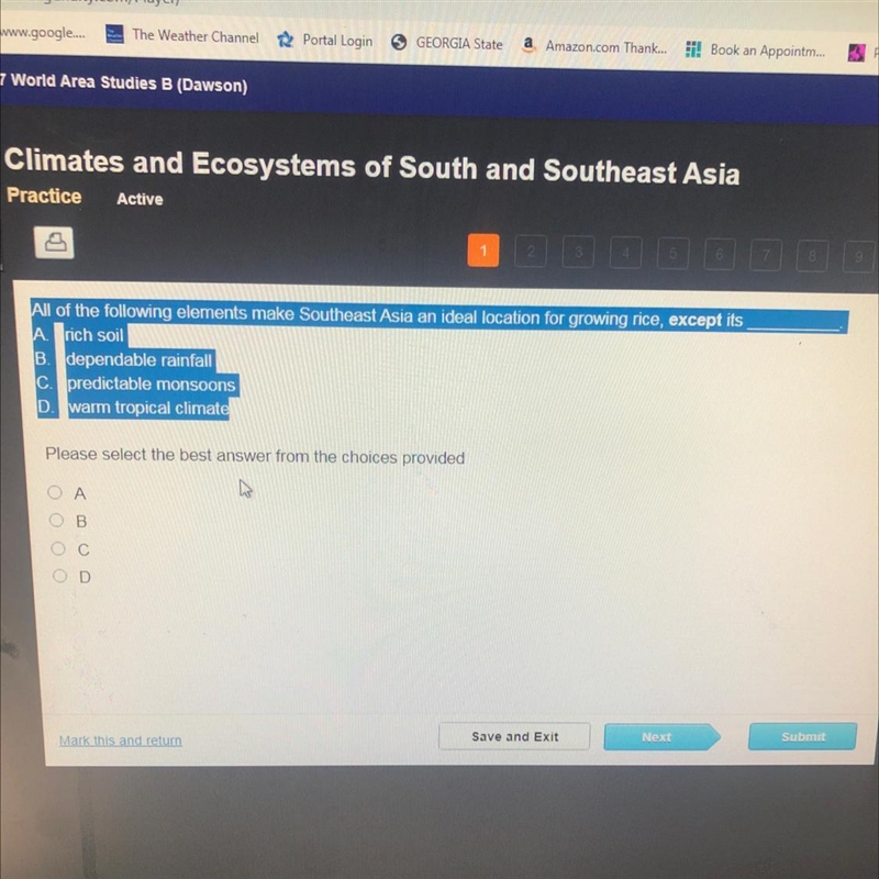 All of the following elements make Southeast Asia an ideal location for growing rice-example-1