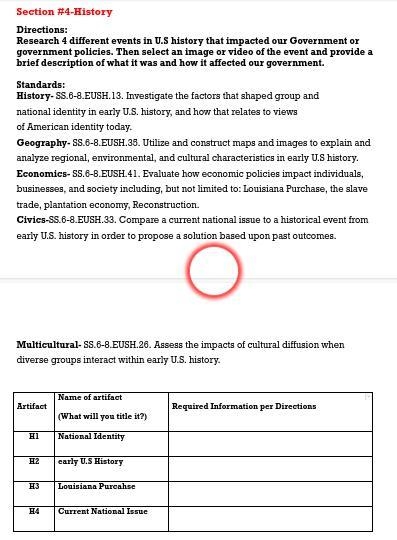 Help me! Section #4-History Directions: Research 4 different events in U.S history-example-1