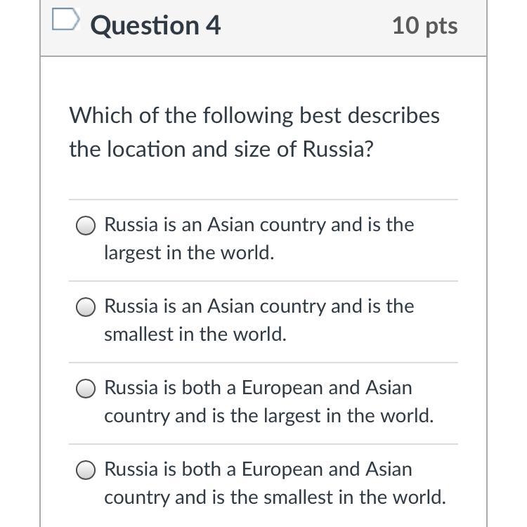 Which of the following best describes the location and size of Russia?-example-1