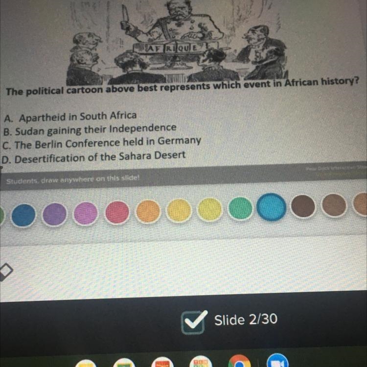 The political cartoon above best represents which event in African history?-example-1