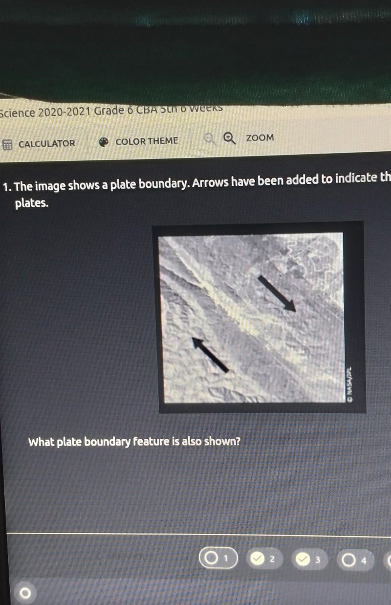 The image shows a plate boundary. arrows have been added to indicate the movement-example-1