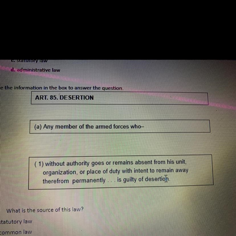 What is the source of this law? a. statutory law b. common law c. administrative law-example-1