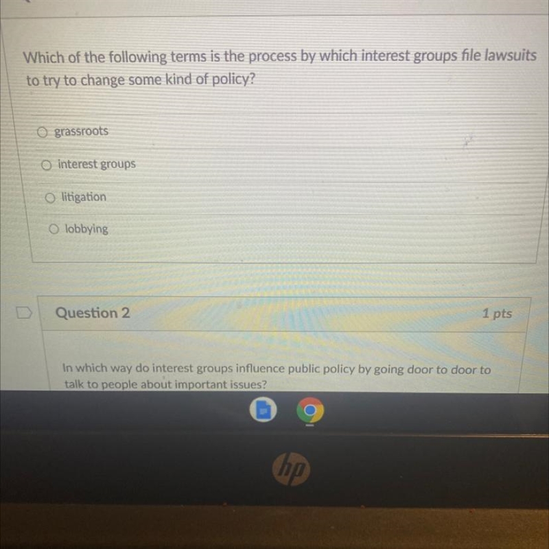 Which of the following terms is the process by which interest groups file lawsuits-example-1