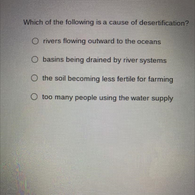 Which of the following is a cause of desertification-example-1