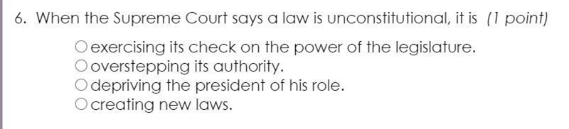 When the Supreme Court says a law is unconstitutional it means?-example-1