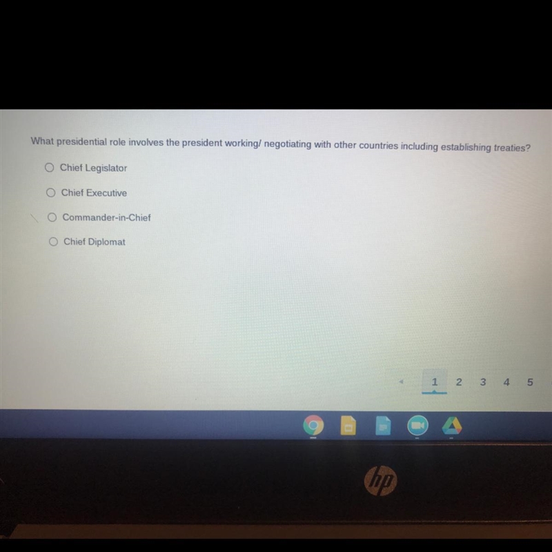 What presidential role involves the president working/ negotiating with other countries-example-1