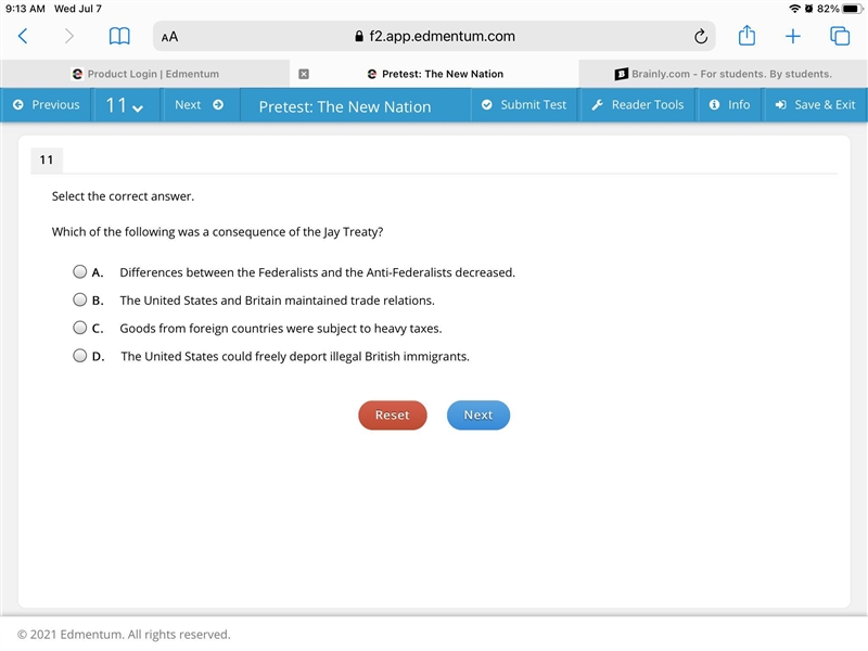 Which of the following was a consequence of the Jay Treaty?-example-1