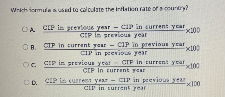 Which formula is used to calculate the inflation rate of a country?-example-1