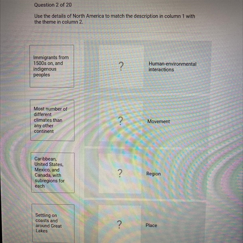 Use the details of North America to match the description in column 1 with the theme-example-1