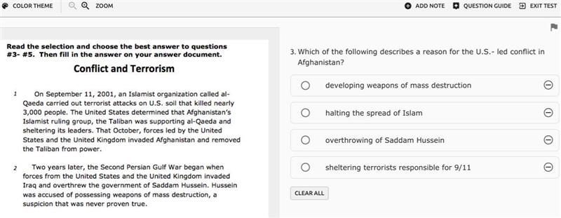 Which of the following describes a reason for the U.S.- led conflict in Afghanistan-example-1