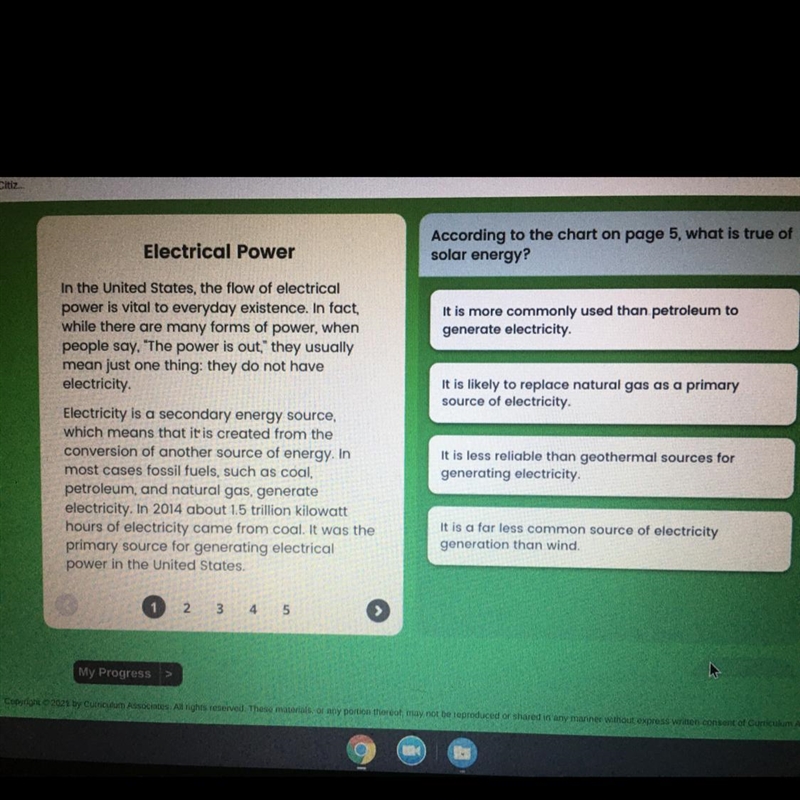 According to the chart on page 5, what is true of solar energy?-example-1