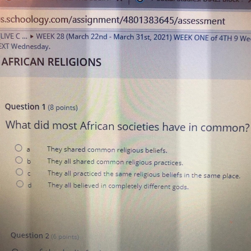 What did most African societies have in common?-example-1