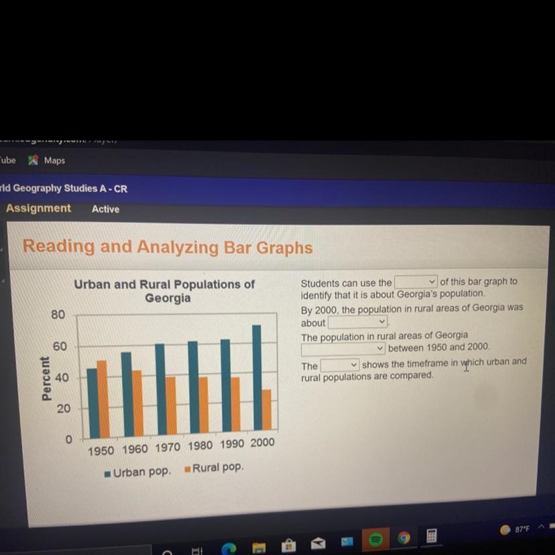 Assignment Active Reading and Analyzing Bar Graphs Urban and Rural Populations of-example-1