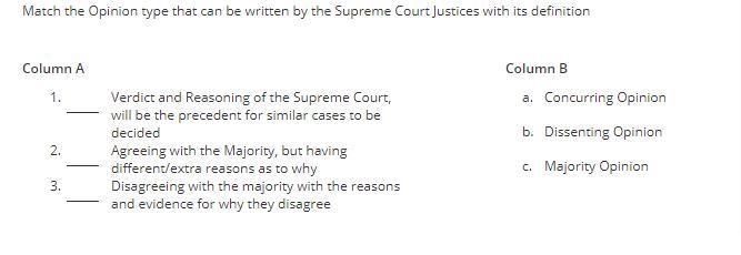 Match the Opinion type that can be written by the Supreme Court Justices with its-example-1