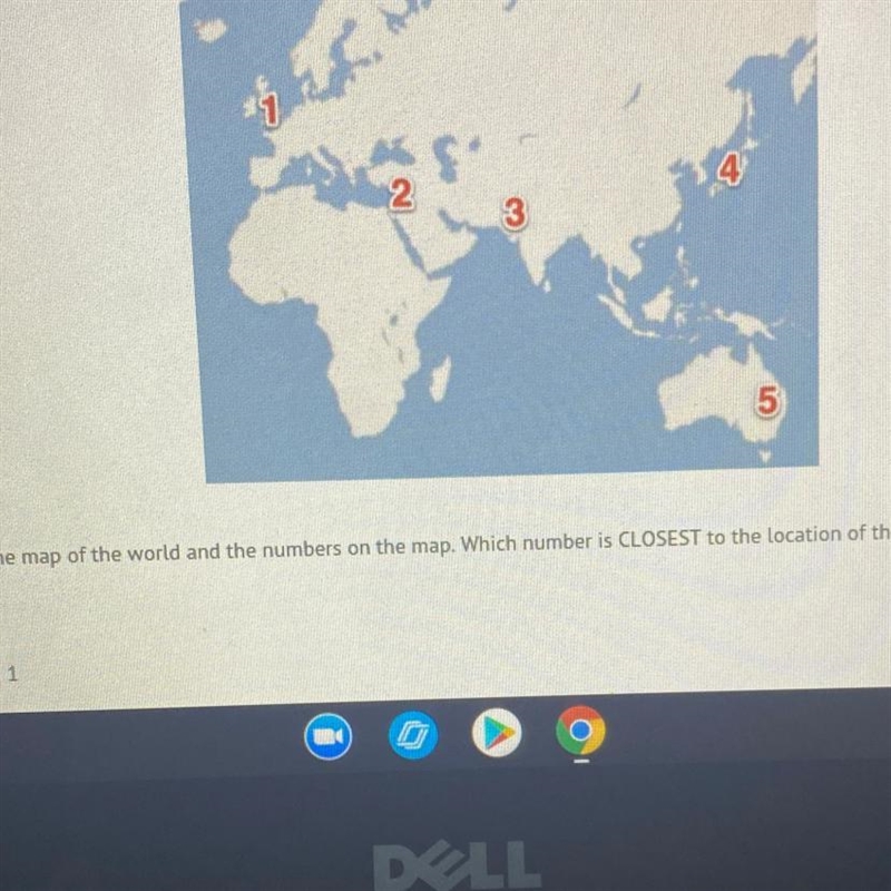 Look at the map of the world and the numbers on the map. Which number is CLOSEST to-example-1