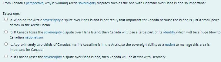 Help, why is winning the Hans Island so important to the Canadian Perspective?-example-1