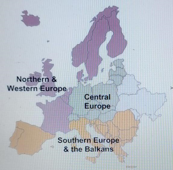 According to this map, which nation is considered part of northern and western Europe-example-1