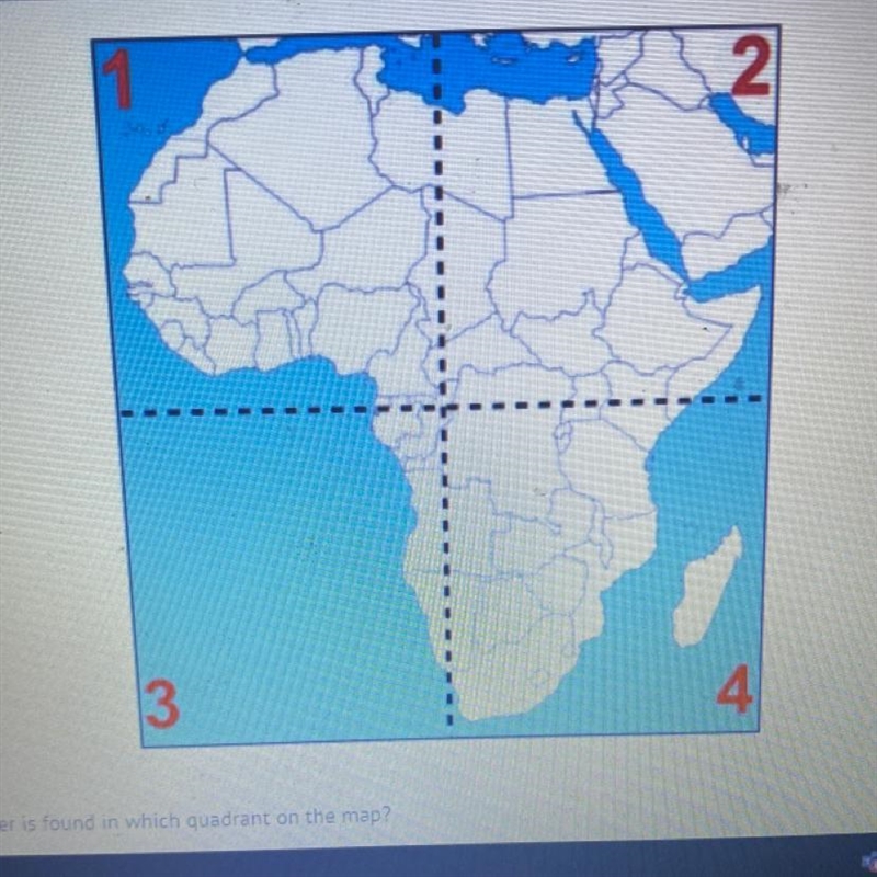 The Zambezi River is found in which quadrant on the map? A) 1 B) 2 C) 3 D) 4-example-1