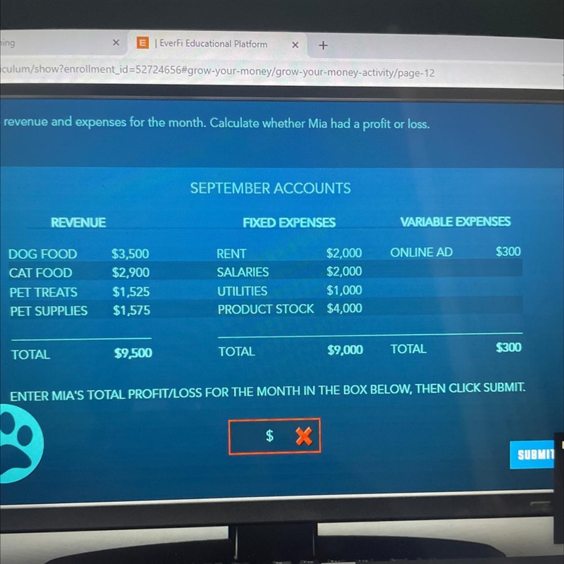 Here's the revenue and expenses for the month. Calculate whether Mia had a profit-example-1