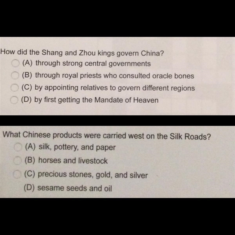 Ancient China ( please help with both questions )-example-1