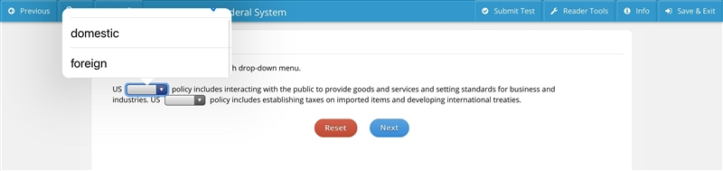 Select the correct answer from each drop-down menu. US policy includes interacting-example-2