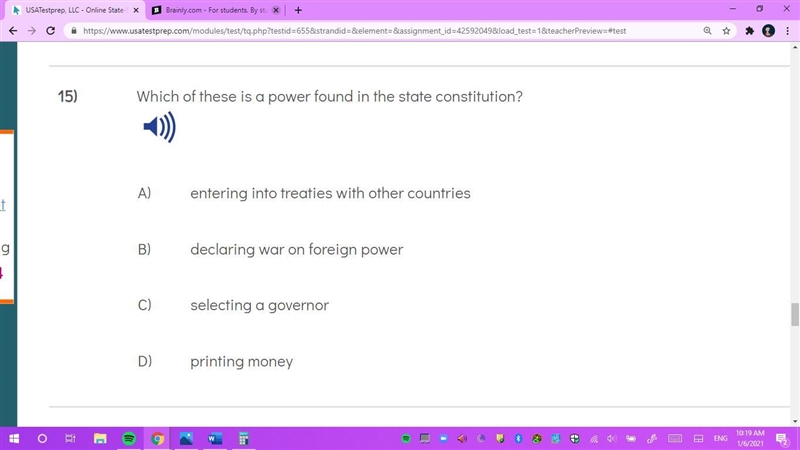 Which of these is a power found in the state constitution?-example-1